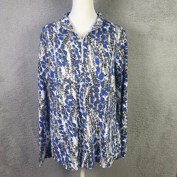 IBKUL Top Women XL White Printed Quarter Zip Mesh Performance Golf UPF 50+ - Picture 1 of 8